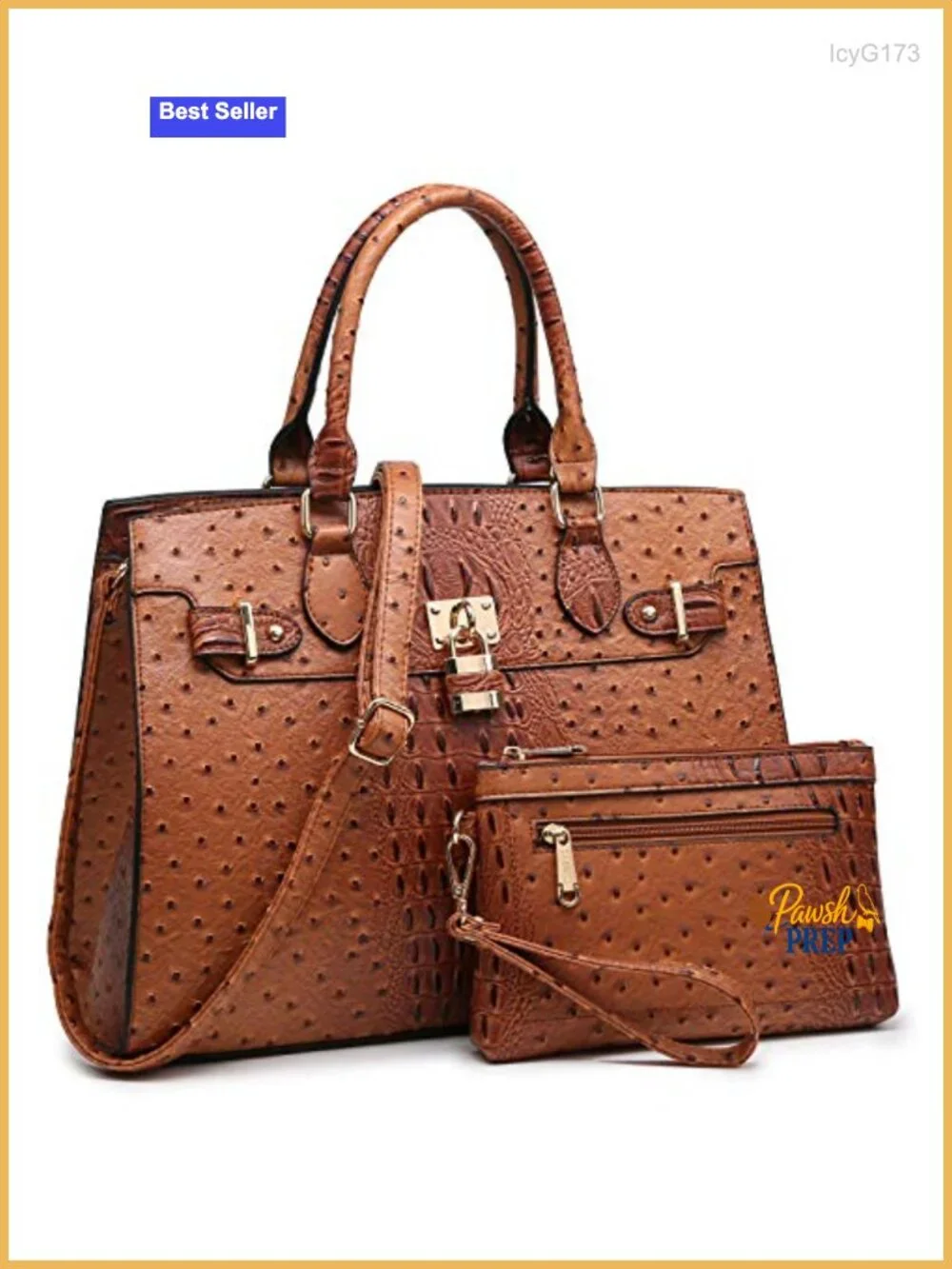 Women Vegan Leather Satchel Tote with Matching Clutch